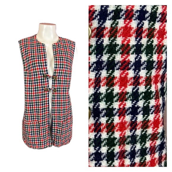 1960s Mod Groovy Houndstooth Open Front Tunic Vest / Women’s Large * - Picture 1 of 4